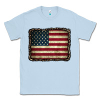 Dusty Blue American Flag With Leopard Frame Classic Tee - CowCowDesign