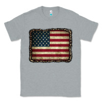 Heather Grey American Flag With Leopard Frame Classic Tee - CowCowDesign
