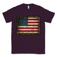 Plum American Flag With Leopard Frame Classic Tee - CowCowDesign