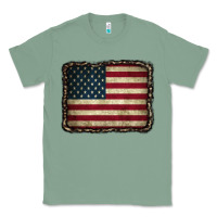 Sage American Flag With Leopard Frame Classic Tee - CowCowDesign