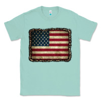 Seafoam American Flag With Leopard Frame Classic Tee - CowCowDesign