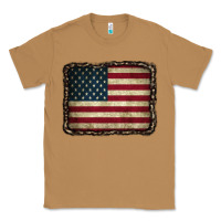 Toasted Coconut American Flag With Leopard Frame Classic Tee - CowCowDesign