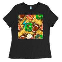 Black american football go with thunder and leopard  seamless pattern Ladies Tee - BundleAndBundleShop
