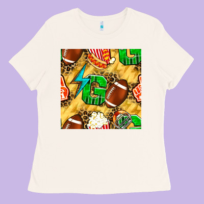 American Football Go With Thunder And Leopard  Seamless Pattern Ladies Tee Designed By Bundleandbundleshop