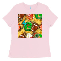 Bubblegum Pink american football go with thunder and leopard  seamless pattern Ladies Tee - BundleAndBundleShop