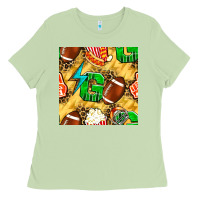 Matcha american football go with thunder and leopard  seamless pattern Ladies Tee - BundleAndBundleShop