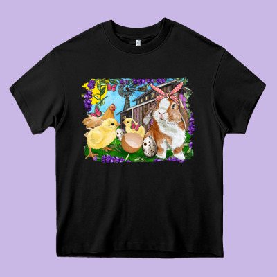 Easter Farm Chicks And Bunny Heavy Core Tee Designed By Ranaportraitstore