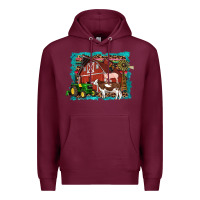 Burgundy farm life tractor cow pig rooster Premium Hoodie - Artiststas