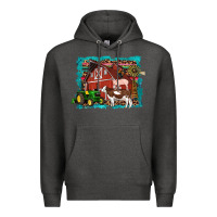 Charcoal Heather farm life tractor cow pig rooster Premium Hoodie - Artiststas