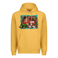 Mustard farm life tractor cow pig rooster Premium Hoodie - Artiststas