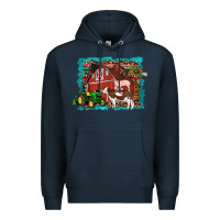 Navy farm life tractor cow pig rooster Premium Hoodie - Artiststas