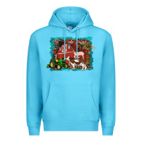 Ocean Blue farm life tractor cow pig rooster Premium Hoodie - Artiststas