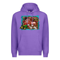 Purple farm life tractor cow pig rooster Premium Hoodie - Artiststas