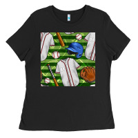 Black baseball uniform and field seamless pattern Ladies Tee - BundleAndBundleShop