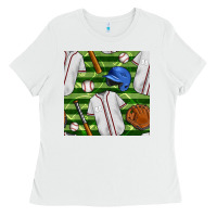 White baseball uniform and field seamless pattern Ladies Tee - BundleAndBundleShop