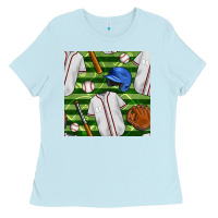 Baby Blue baseball uniform and field seamless pattern Ladies Tee - BundleAndBundleShop