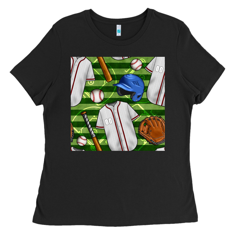 Baseball Uniform And Field Seamless Pattern Ladies Tee by BundleAndBundleShop | Teevron