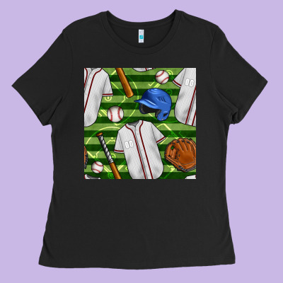 Baseball Uniform And Field Seamless Pattern Ladies Tee Designed By Bundleandbundleshop