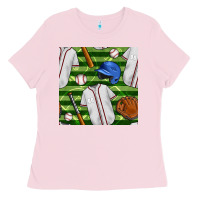 Bubblegum Pink baseball uniform and field seamless pattern Ladies Tee - BundleAndBundleShop