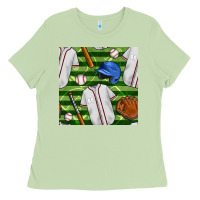 Matcha baseball uniform and field seamless pattern Ladies Tee - BundleAndBundleShop