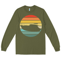Army Green boat t  shirt boat trip silhouette on a distressed retro sunset produc Long Sleeve Tee - linhVisuals