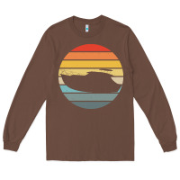 Chestnut boat t  shirt boat trip silhouette on a distressed retro sunset produc Long Sleeve Tee - linhVisuals