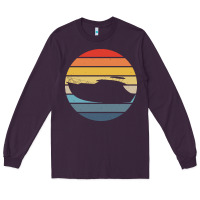 Plum boat t  shirt boat trip silhouette on a distressed retro sunset produc Long Sleeve Tee - linhVisuals
