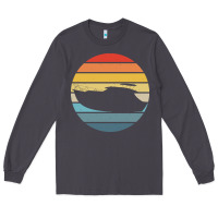 Smoke boat t  shirt boat trip silhouette on a distressed retro sunset produc Long Sleeve Tee - linhVisuals