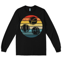 Black bocce ball t  shirt bocce ball silhouette on a distressed retro sunset Long Sleeve Tee - linhVisuals