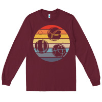 Burgundy bocce ball t  shirt bocce ball silhouette on a distressed retro sunset Long Sleeve Tee - linhVisuals