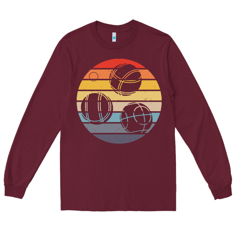 Bocce Ball T  Shirt Bocce Ball Silhouette On A Distressed Retro Sunset Long Sleeve Tee by linhVisuals | Teevron