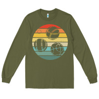 Army Green bocce ball t  shirt bocce ball silhouette on a distressed retro sunset Long Sleeve Tee - linhVisuals
