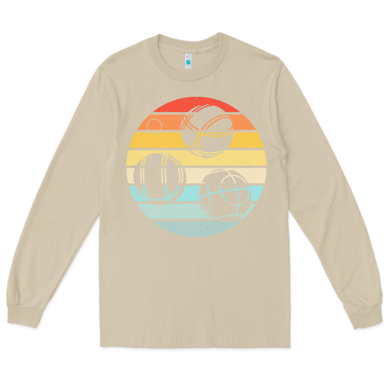 Bocce Ball T  Shirt Bocce Ball Silhouette On A Distressed Retro Sunset Long Sleeve Tee by linhVisuals | Teevron
