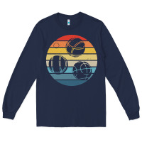 Navy bocce ball t  shirt bocce ball silhouette on a distressed retro sunset Long Sleeve Tee - linhVisuals