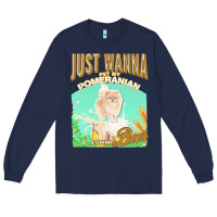 Navy pommeranian t  shirt dog owner, just wanna pet my pommeranian & drink Long Sleeve Tee - linhVisuals