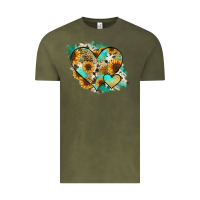 Vintage Olive Leopard Sunflower Cowhide Glitter Heart Vintage Tee - RanaPortraitStore