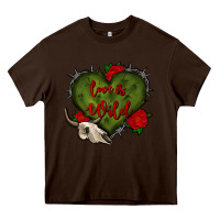 Chocolate Brown love is wild with bullskull olivia Heavy Core Tee - OliviaCreatesArt