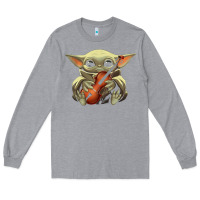 Heather Grey baby yoda hug violin [tb] Long Sleeve Tee - linhVisuals
