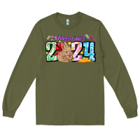 Army Green Happy Easter 2024 Long Sleeve Tee - CowhideDigitalArt