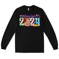 Black Happy Easter 2024 Long Sleeve Tee - CowhideDigitalArt