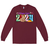 Burgundy Happy Easter 2024 Long Sleeve Tee - CowhideDigitalArt
