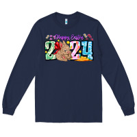 Navy Happy Easter 2024 Long Sleeve Tee - CowhideDigitalArt