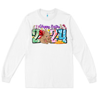 White Happy Easter 2024 Long Sleeve Tee - CowhideDigitalArt