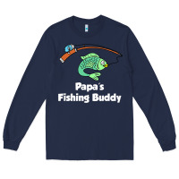 Navy kids papa's fishing buddy grandson or granddaughter fish t shirt Long Sleeve Tee - linhVisuals
