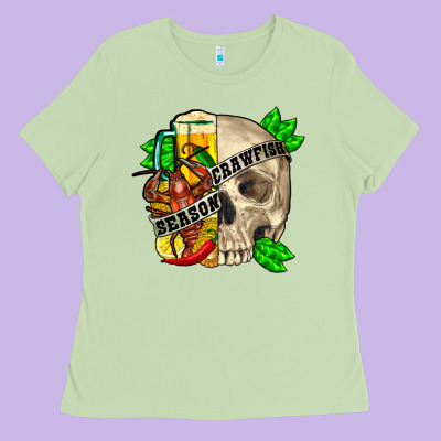 Skull Crawfish Season Ladies Tee Designed By Fadigitalartstudio