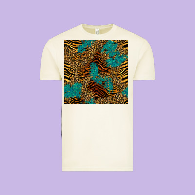Tiger Leopard Turquoise Glitter Seamless Pattern Vintage Tee Designed By Bundleandbundleshop