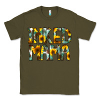 Army Green Inked Mama Flowers Classic Tee - CowCowDesign