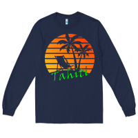 Navy outdoor t  shirt tahiti retro vintage sunset t  shirt Long Sleeve Tee - linhVisuals