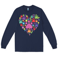 Navy heart paw print dog cat lover valentines day t shirt Long Sleeve Tee - linhVisuals