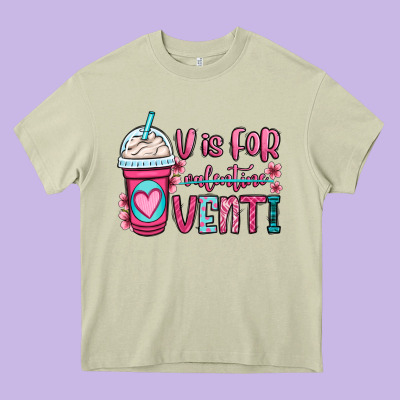 V Is For Valentine Venti Coffee Cup Heavy Core Tee Designed By Oliviacreatesart
